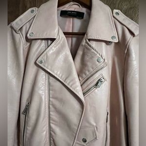 Zara basics outerwear. Light pink leather jacket. Size XL.